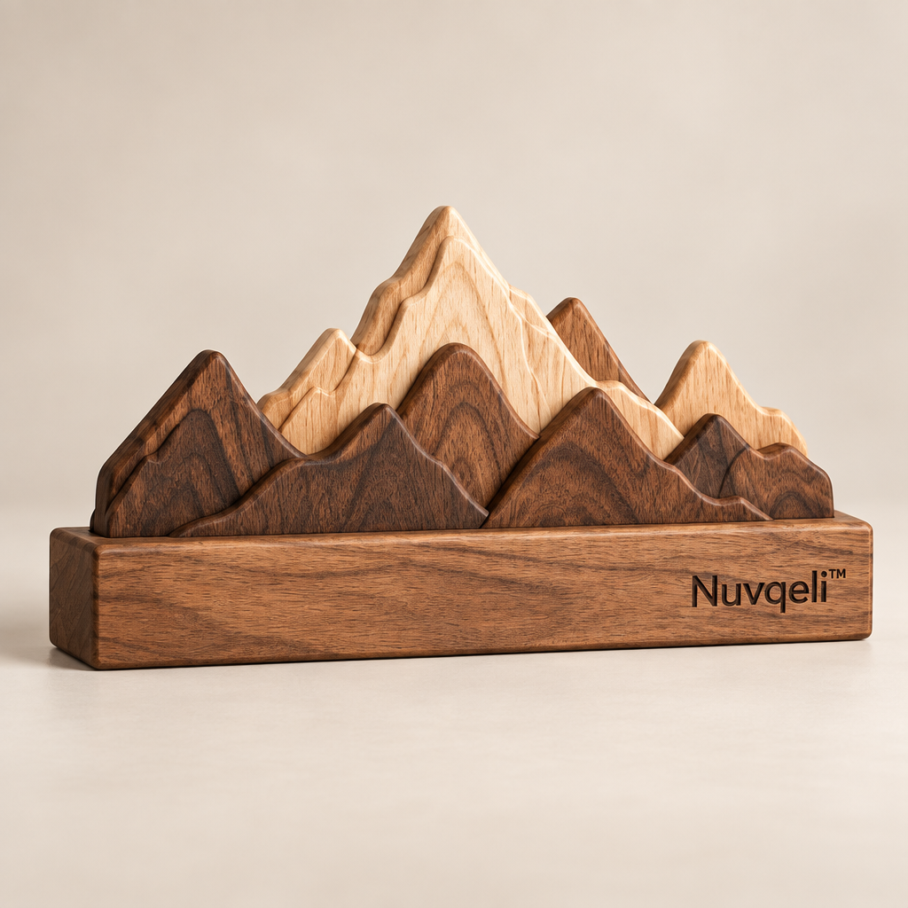 Nuvqeli™ Handcrafted Solid-Wood Mountain Sculpture image 01