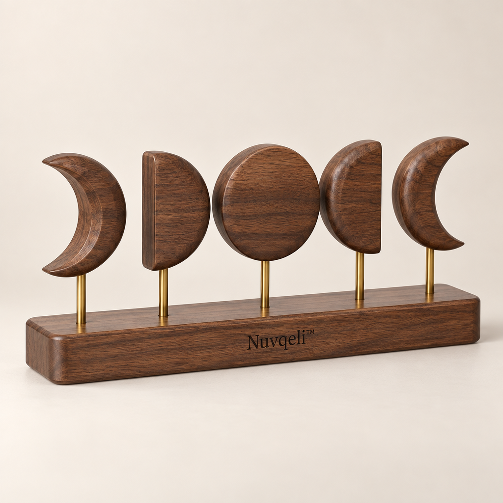 Nuvqeli™ Walnut Moon-Phase Desktop Decor image 01