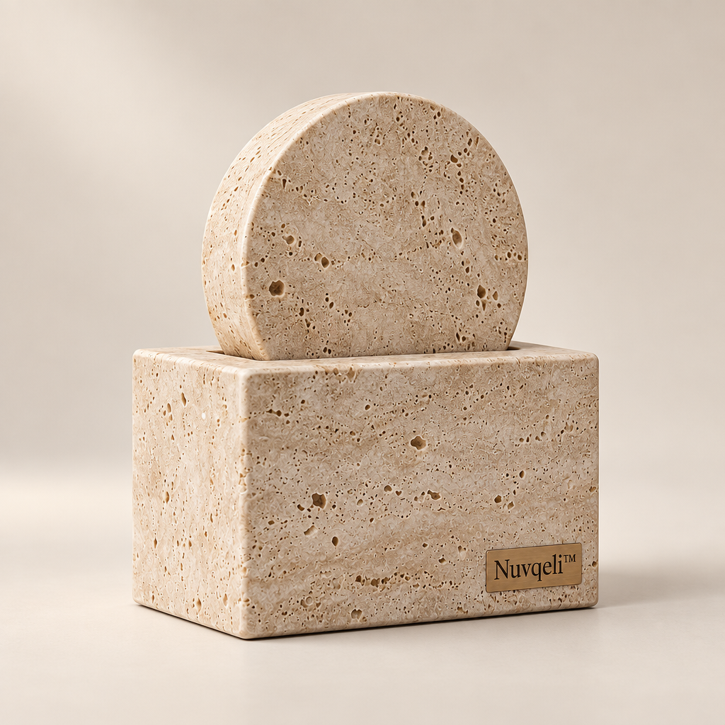 Nuvqeli™ Natural Travertine Geometric Sculpture image 01